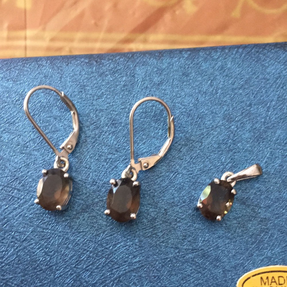 Brazillian smoky quartz, earring & pendent